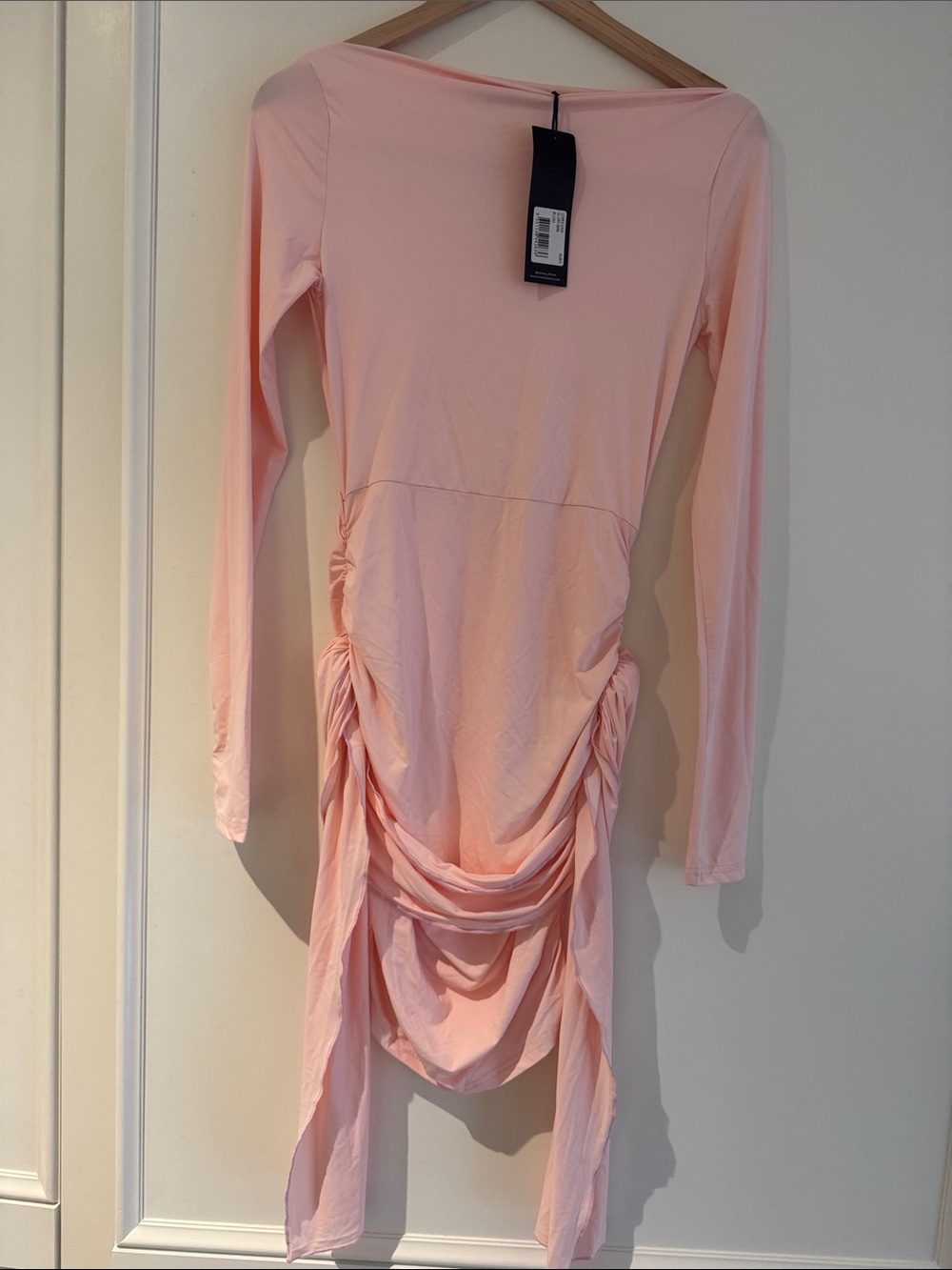 Lioness Light Pink Long Sleeve Ruched Midi Dress